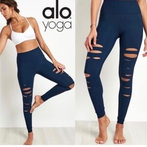Alo Yoga Ripped Warrior Navy Leggings Size XS
